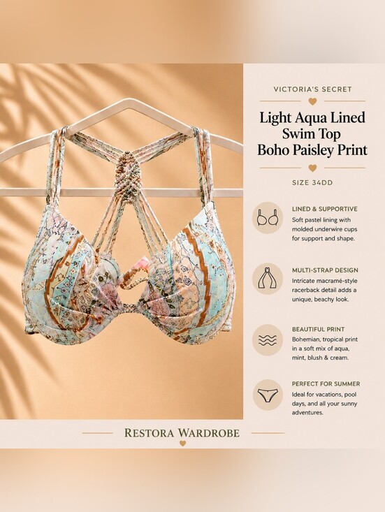 Victoria's Secret Other - Victoria’s Secret Aqua Floral Underwire Bikini Top 34DD Boho Macrame